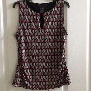 WHBM Reversible sleeveless top, black inside,ruching side for flattering fit.